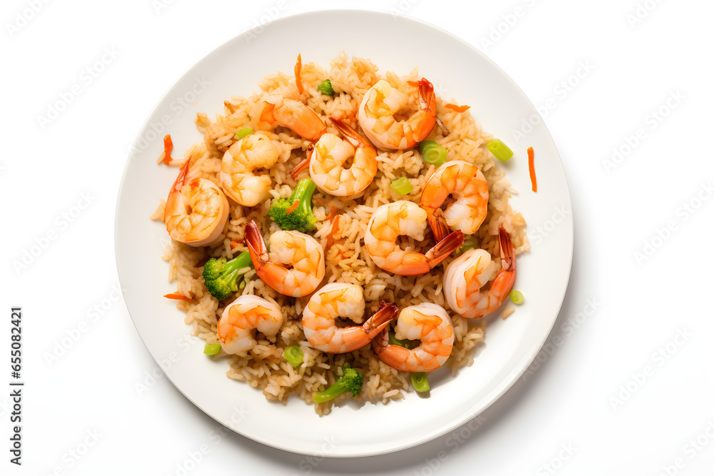 plate of shrimp fried rice isolated on white plate of shrimp fried rice isolated on white