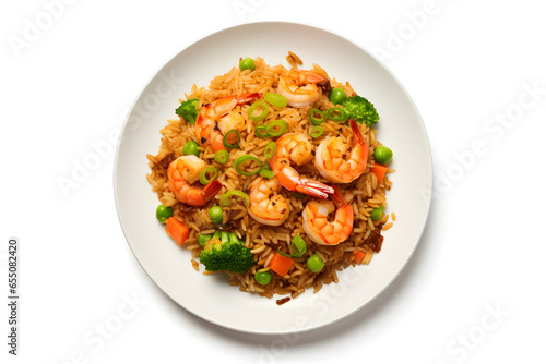 plate of shrimp fried rice isolated on white