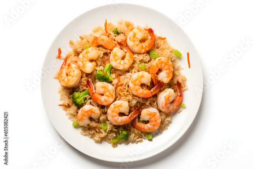 plate of shrimp fried rice isolated on white