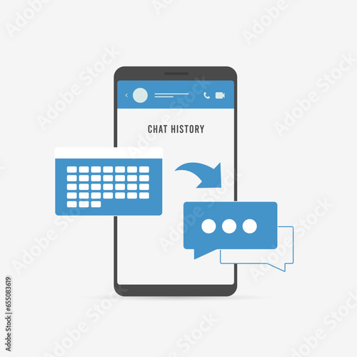 Chat History - Manage and Recover Social Media Messenger Messages. History Management Vector illustration isolated on white background with icons