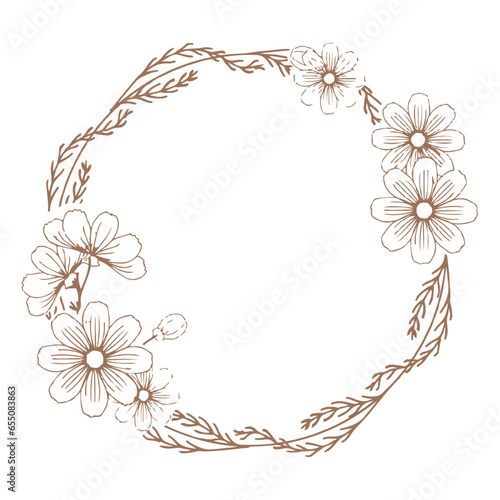 Couronne ronde de cosmos. Cadre compos√© de fleurs.