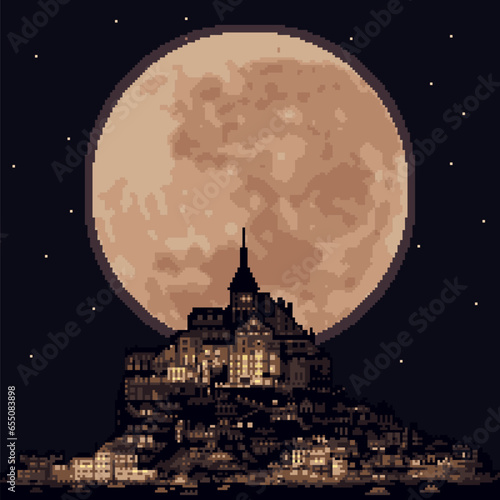 pixel art fantasy moon castle