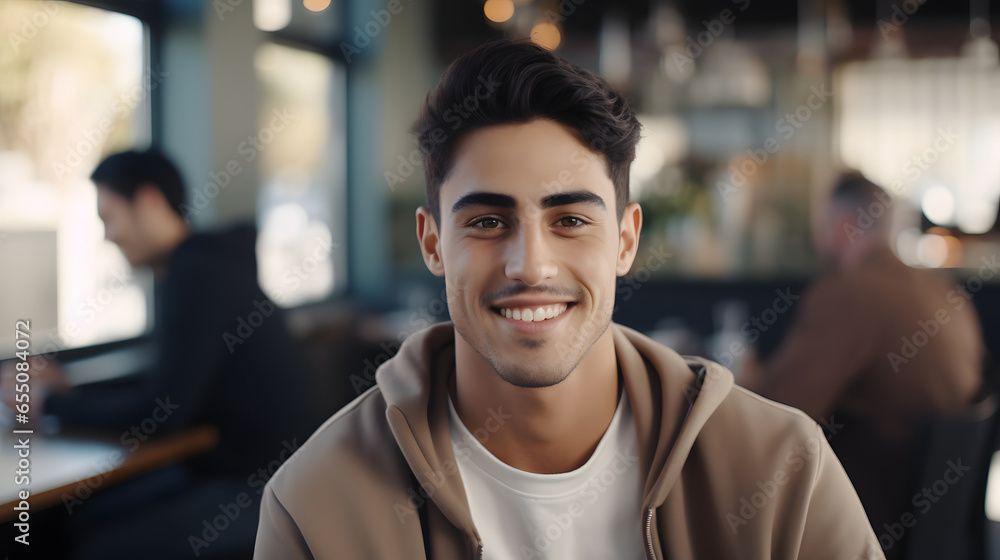 Portrait of stylish young man sitting in restaurant Portrait of stylish young man sitting in restaurant