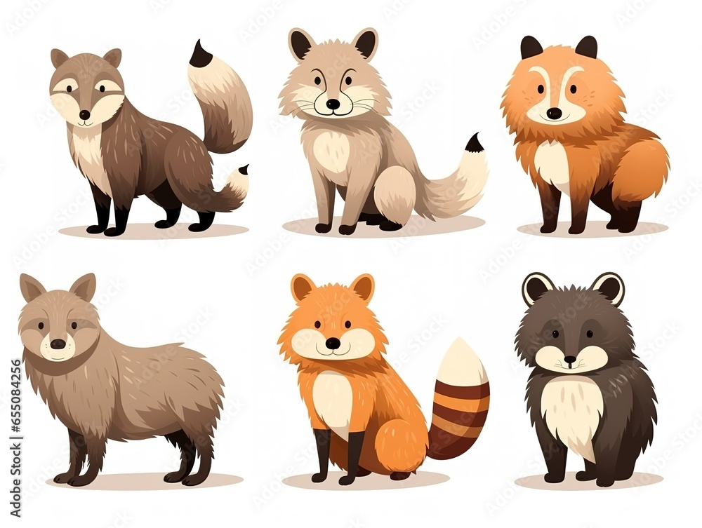 Animal set fox, raccoon, lynx, hedgehog, badger Animal set fox, raccoon, lynx, hedgehog, badger