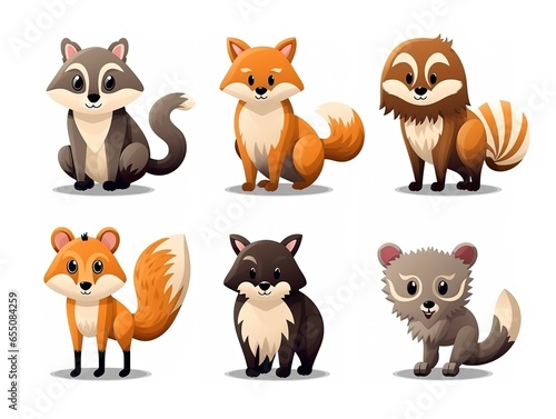 Animal set fox, raccoon, lynx, hedgehog, badger