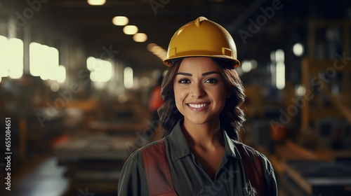 Spain worker portrait with blurred factory background
