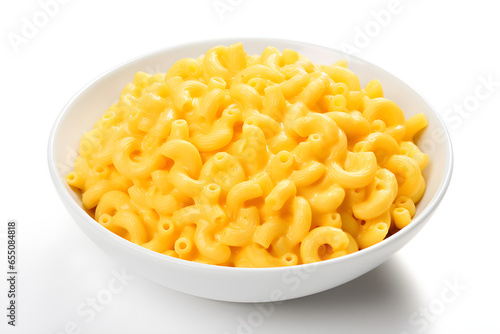 bowl of macaroni cheese isolated on white photo