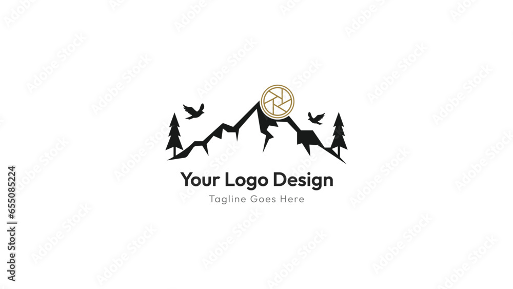 Creative Mountain Camera Photography Logo Design, Camera Logotype