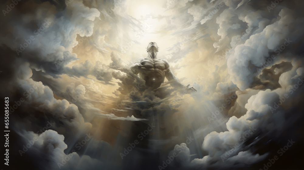 Obraz premium THE SOUL OF MAN ASCENDS TO THE KINGDOM OF HEAVEN. AI generated