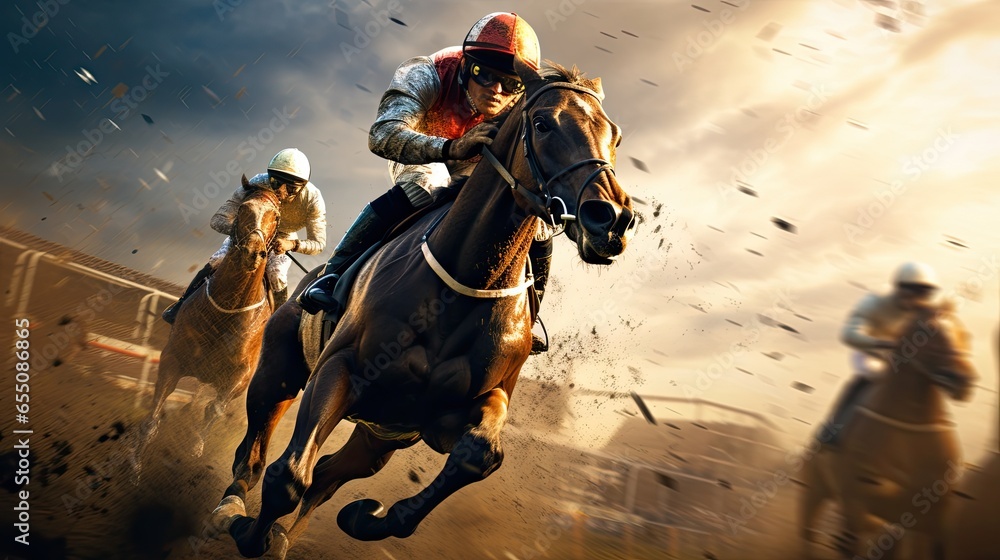 Naklejka premium horse race action Motion blur effect