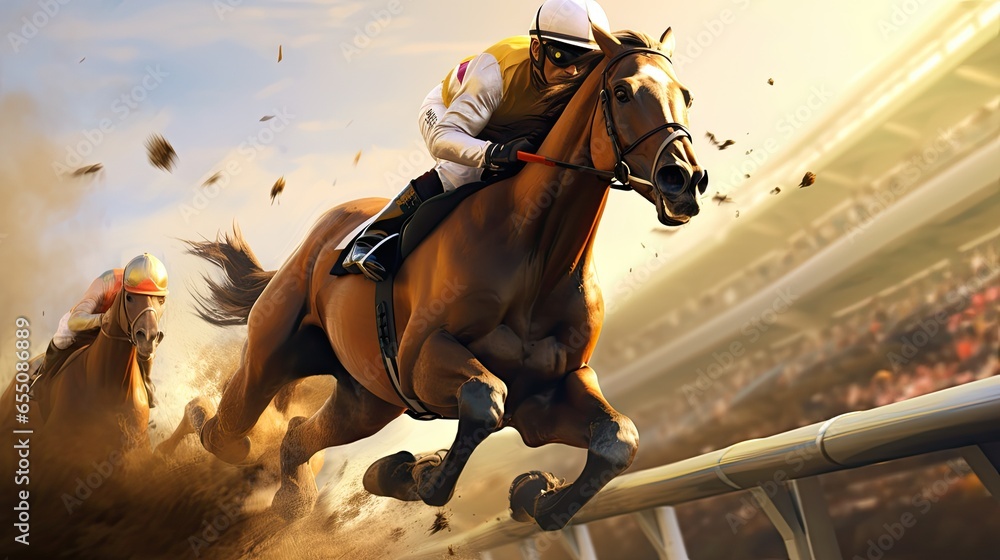 Naklejka premium horse race action Motion blur effect