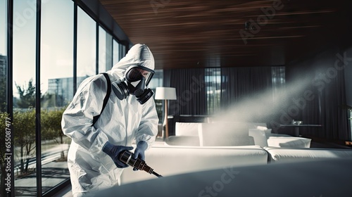 A pest controller going through a home getting rid pf pests