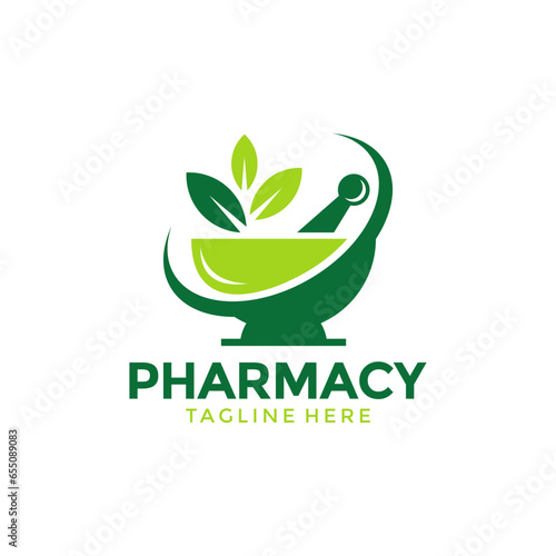 Illustration Mortar and pestle vector design represents herbal medicine, pharmacy logo, clinic signs and hospital symbols
