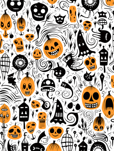 Halloween seamless pattern background. Good for fashion fabrics, children’s clothing, T-shirts, postcards, email header, wallpaper, banner, posters, events, covers, advertising, and more.