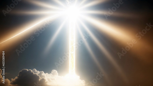 God looks down from heaven on the entire human race , light of god Generative ai  photo