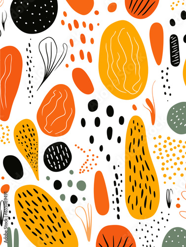 Colorful lines dots shapes floral seamless pattern background. Good for fashion fabrics, children’s clothing, T-shirts, postcards, email header, wallpaper, banner, posters, events, covers, and more.