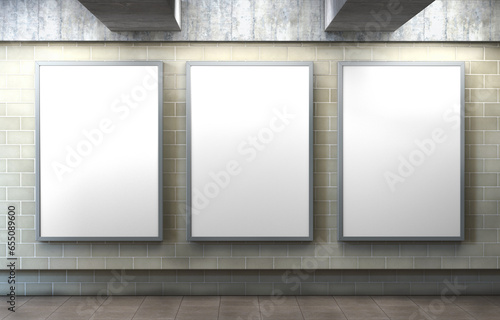 Fotografi White plain empty blank indoor vertical subway station backlit vertical poster b