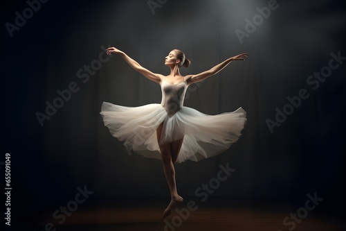 A captivating shot of a graceful ballerina mid-leap, defying gravity.