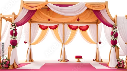 3d Indian hindu wedding mandap, decorations isolated with white background