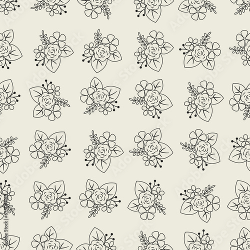 Flower bouquet line art seamless pattern. Suitable for backgrounds  wallpapers  fabrics  textiles  wrapping papers  printed materials  and many more.