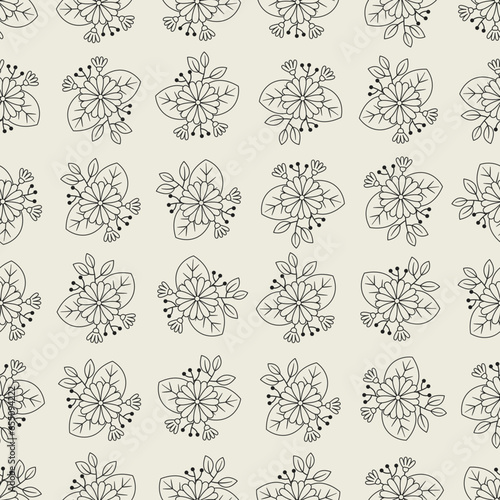 Flower bouquet line art seamless pattern. Suitable for backgrounds, wallpapers, fabrics, textiles, wrapping papers, printed materials, and many more.