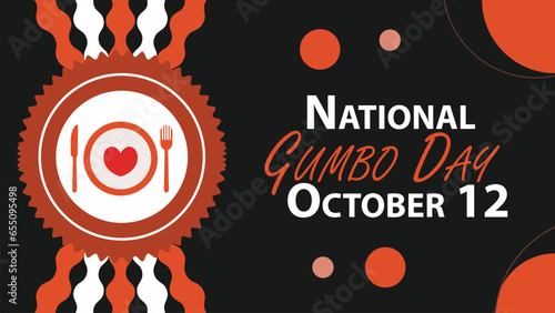 National Gumbo Day vector banner design with geometric shapes and vibrant colors on a horizontal background. Happy National Gumbo Day modern minimal poster.
