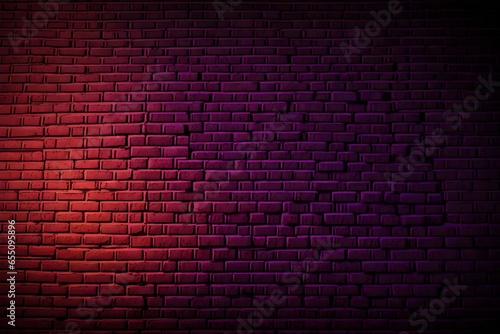 Background of an empty room with a brick wall, searchlight lights, neon light. Dark street, smoke, rays of light, neon light. Dark abstract street background.