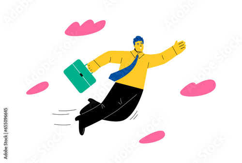 Freedom. Business man fly down independent future. Flat vector illustration isolated on white background