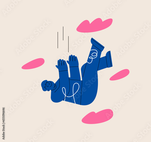 Freedom. Men fly down independent future. Colorful vector illustration