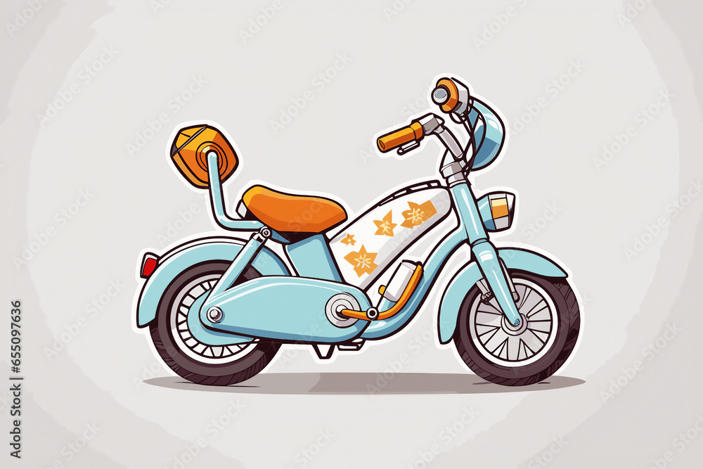 Printable sticker about minimal cute cartoon friendly bike, white background