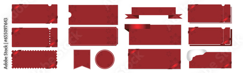 冬のセールに使える赤いリボンのクーポンベクターデザインセット（枠のみ）