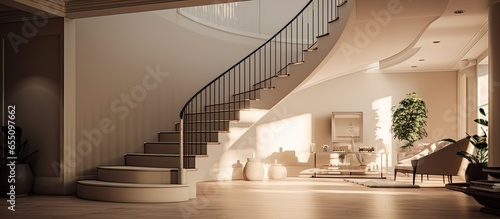 Interior design. Modern and elegant internal staircase using minimal design elements.