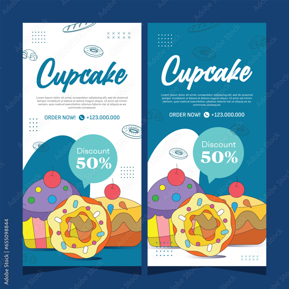 Vertical banner of sweet cupcakes vector design