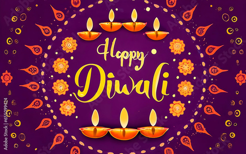 Beautiful festivel happy diwali background with diya and floral decoration 