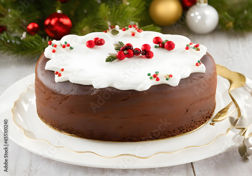Traditional Christmas cake on the table -AI Generated