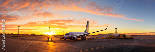 Mesmerizing View of Multiple Airplanes at Airport Basking in the Glow of a Stunning Sunset