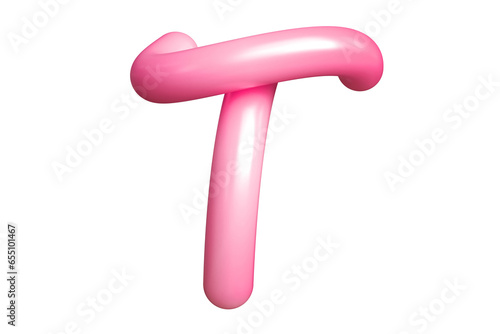 3D rendering handwriting font letter T in pink. Graphic resource suitable for prints, artworks, mood boards and web advertisings. High quality 3D illustration.