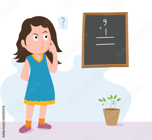 Girl Thinking for math Calculation Flat Vector