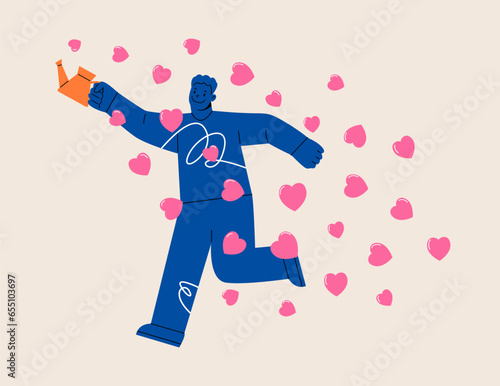 Man sharing love. Falling in love and love sharing. Colorful vector illustration