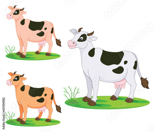 
Set of cartoon smiling Cow in different colors with live outline

