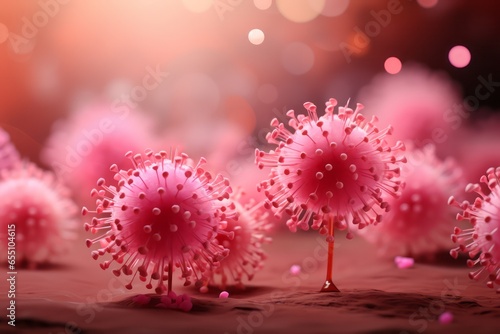Close up virus outbreaking and Pandemic such as monkeypox virus, covid 19, pink background