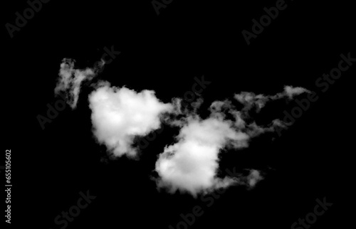 Set of white clouds or smog for design isolated on a black background. 
