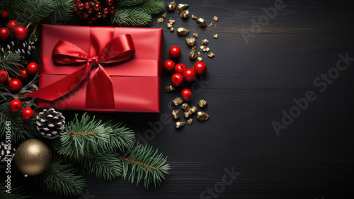 Christmas Greeting Card Mockup on Dark Background, Generative AI © Vig