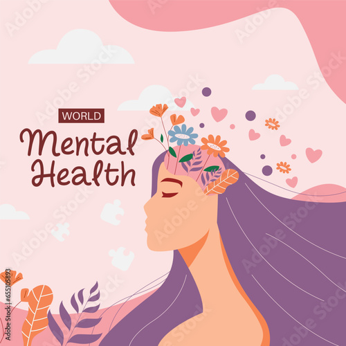 Vector flat world mental health day illustration