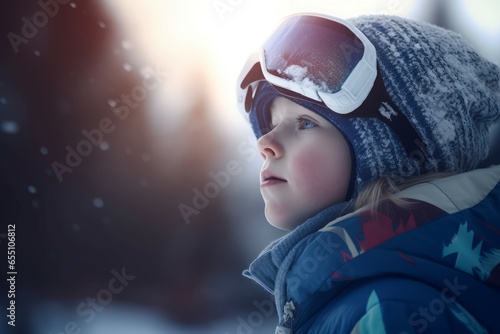 Little boy with snowboard. Sport fun. Generate Ai