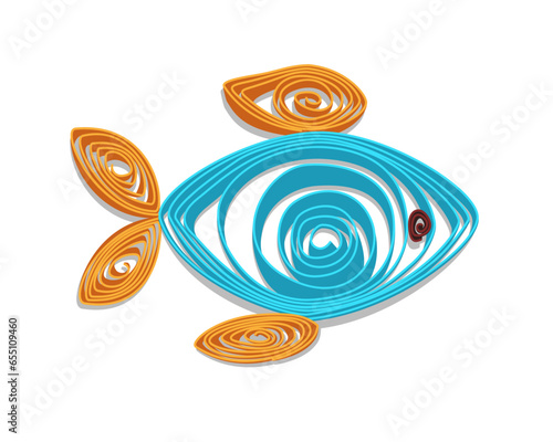 Vector Paper fish. Quilling technique