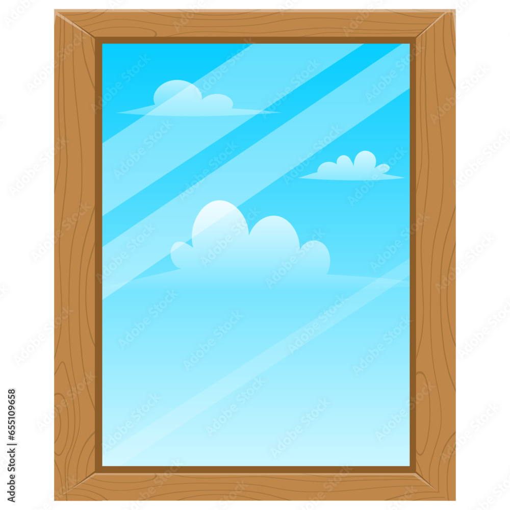 Fototapeta premium Window Glass Clear Blue Sky Clouds View Illustration Vector Icon