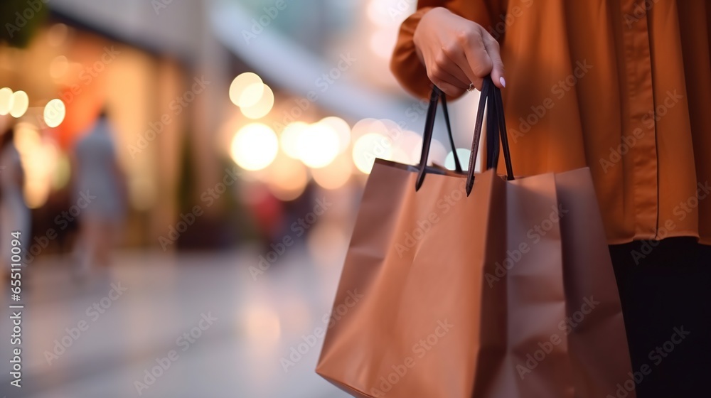 woman walking carrying bags after shopping