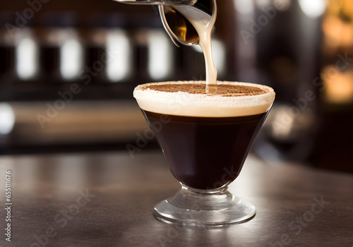 Espresso martini cocktail drink in cozy dark bar-AI Generated