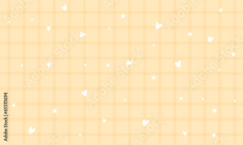 Vector cute yellow gingham plaid checkered pattern with heart and star background wallpaper